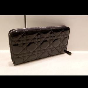 Christian Dior Black Perforated Leather Cannage Zip Wallet